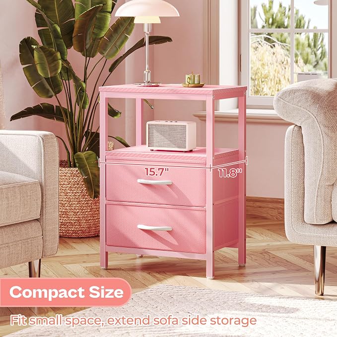 Huuger Nightstand with Charging Station, Side Table with Fabric Drawers - Image 7