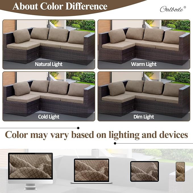CALBODE 8Pcs Outdoor Stretch Cushion Covers, Waterproof Outdoor Chair Cushion - Image 5