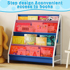 Aokitsink Kid Bookshelf for Kids Rooms, 4-Tier Blue Montessori Bookshelf - Image 8