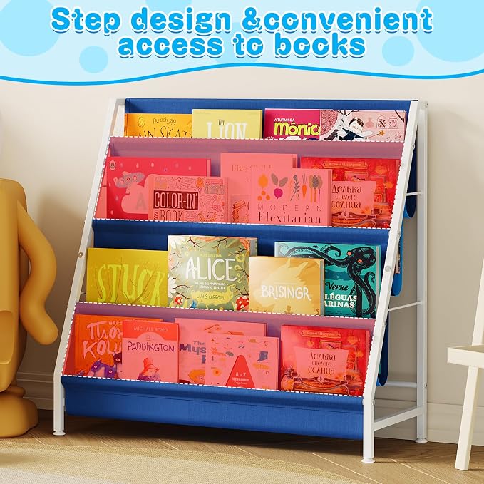Aokitsink Kid Bookshelf for Kids Rooms, 4-Tier Blue Montessori Bookshelf - Image 8