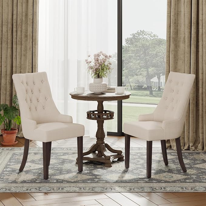 COLAMY Fabric Side Dining Chairs Set of 2, Wingback Upholstered Dining Room - Image 3
