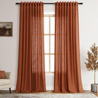 Rustic Farmhouse Linen Curtains 96 Inches Long 2 Panel Set Back Tab Terracotta by Nanspring