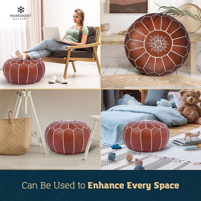 Marrakesh Gallery Genuine Leather Round Pouf Unstuffed - Image 9