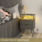 JOONEE Nightstand with Charging Station and LED Lights, Modern Bedside Table - Image 4