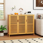 Giantex Bamboo Bathroom Storage Cabinet, 3-Door Storage Organizer - Image 8
