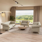 Mid-Century Modern Beige Velvet Single Sofa - Image 5