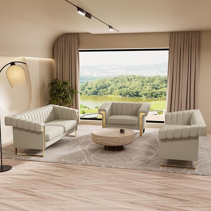 Mid-Century Modern Beige Velvet Single Sofa - Image 5