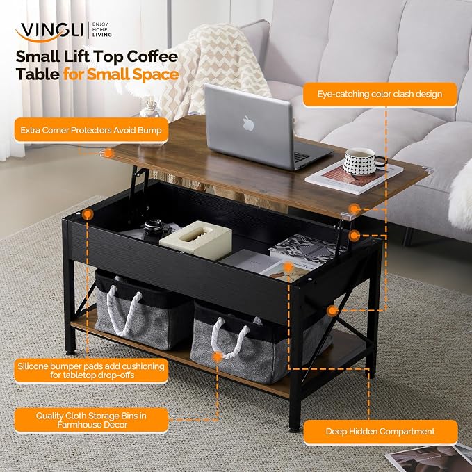 VINGLI 36" Lift Top Coffee Table - Image 3