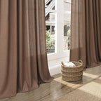 Caramel Brown Linen Semi Sheer Curtains 72 Inches Long 2 Panels Set - Image 5