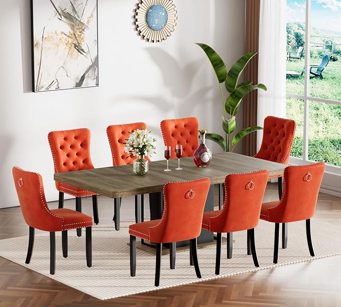 Henf 63"-79" Dining Table Set for 8, 9 Pieces Extendable Dining Table and 8 - Image 2