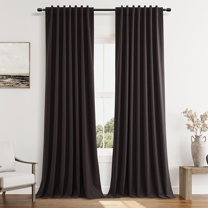 Cocoa Coffee 100% Blackout Linen Curtains 96 Inch Length 2 Panels Set by Guken
