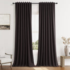 Cocoa Coffee 100% Blackout Linen Curtains 96 Inch Length 2 Panels Set by Guken