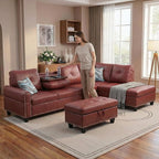 97.5" L Shaped Couch Set Leather, Modular Sectional Couches - Image 8
