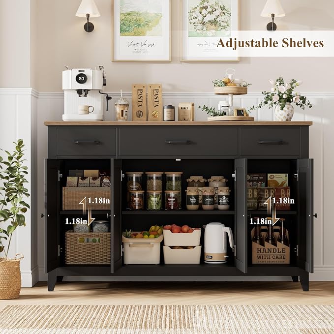 HORSTORS 55" Buffet Cabinet, Modern Farmhouse Sideboard Buffet - Image 5