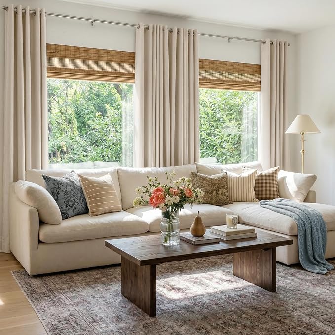 100% Blackout Linen Textured Curtains 80 Inch Long, Oatmeal | 100% Blackout - Image 5