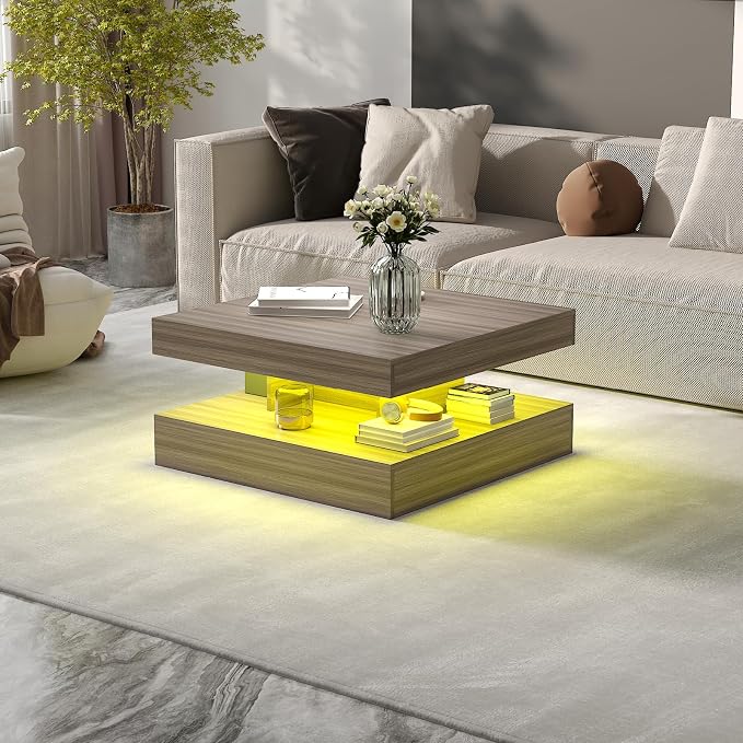 HedoAjim LED Coffee Table for Living Room, Living Room Table 2-Tier Square - Image 8