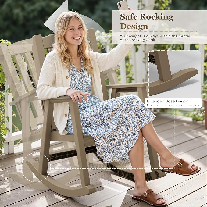 Greesum Outdoor Rocking Chair, All-Weather Patio Rocker, Rust-Proof & - Image 4