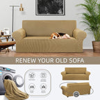 Stretch Loveseat Couch Cover, 2 Cushion Couch Slipcover, Tan | 1-Piece Washable - Image 3