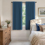Navy Blue Black Out Curtains 63 Inch Long 2 Panel Burg Linen Textured Thermal - Image 3