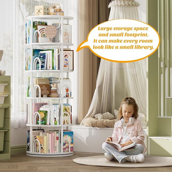 Aheaplus 5 Tier Rotating Bookshelf Tower, 360 Display Spinning Bookcase - Image 3