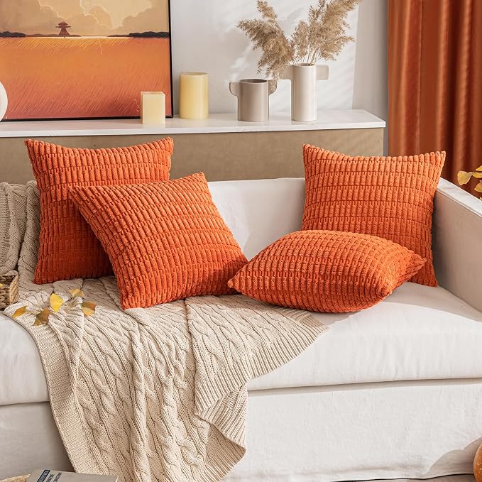 MIULEE Fall Corduroy Decorative Throw Pillow Covers 20x20 Orange Pack of 2 | - Image 7