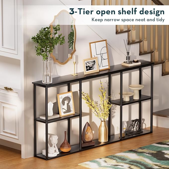 WOHOMO Black Console Table, 3-Tier Small Entryway Table, Long Sofa Table - Image 4