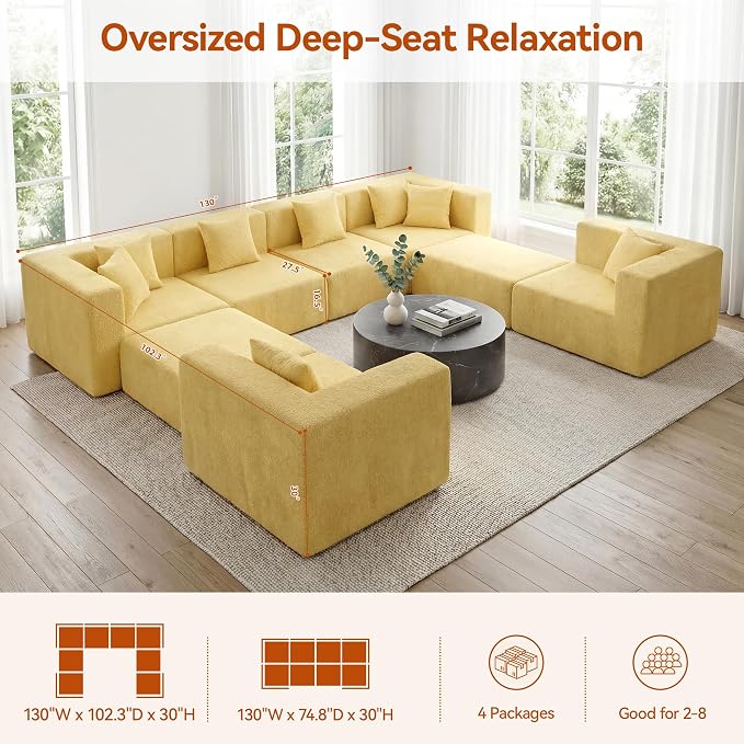MONVANE Modular Sectional Sofa, Oversized 8 Seat Convertible U Shaped Couch - Image 3