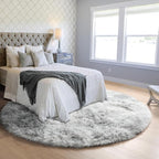 Tie-Dyed Light Grey Round Area Rug 4ft, Ultra Soft Bedroom Circle Rugs - Image 8