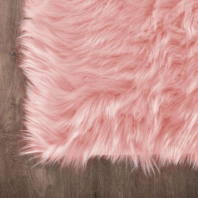 Latepis Pink Faux Fur 7'10"x9'10" Area Rug, Soft Plush Faux Fur Sheepskin Rugs - Image 5