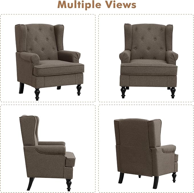 Accent Chair Set of 2, Mid Century Modern Fabric Wingback Chair, Upholstered - Image 9