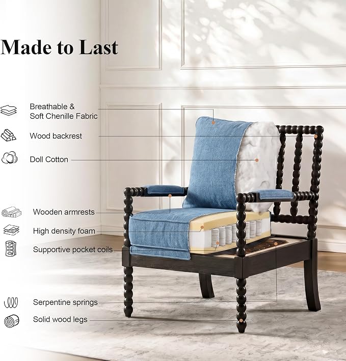 DUHOME Linen Fabric Spindle Accent Chairs Set of 2 - Image 6
