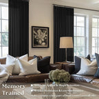 Black Pinch Pleated Linen Semi Sheer 102 Inch Curtains 2 Panels | Light - Image 2