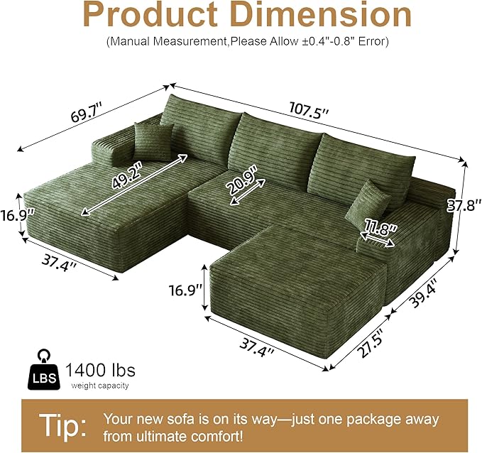 AUGOP 108" Sectional Couches for Living Room Modern Modular Sofa - Image 2