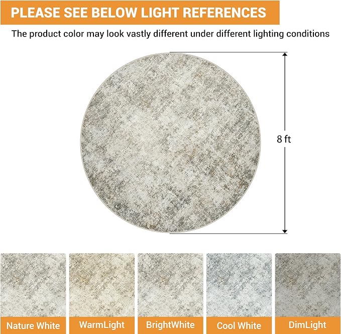 Aelenmu Round Rug 8ft Washable Rug - Image 2
