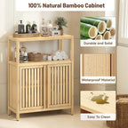 Bamboo Storage Cabinet Bathroom Floor Cabinet Side Storage Organizer Cabinet - Image 4