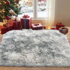 Fluffy Small Rug for Bedroom 2x3 Feet, Shag Soft Area Rug, Tie Dye Grey | by PIONBLANK