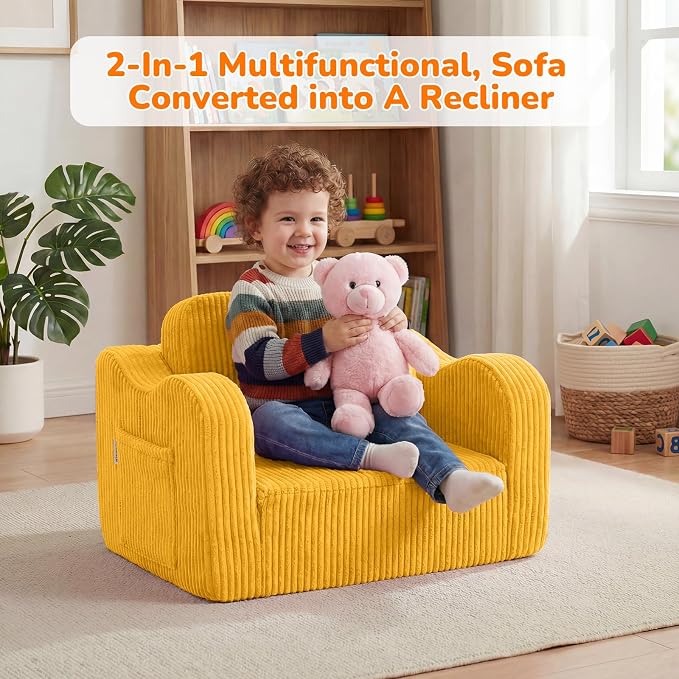 MeMoreCool Toddler Couch, 2-in-1 Corduroy Kids Couch Fold Out to Lounger - Image 5