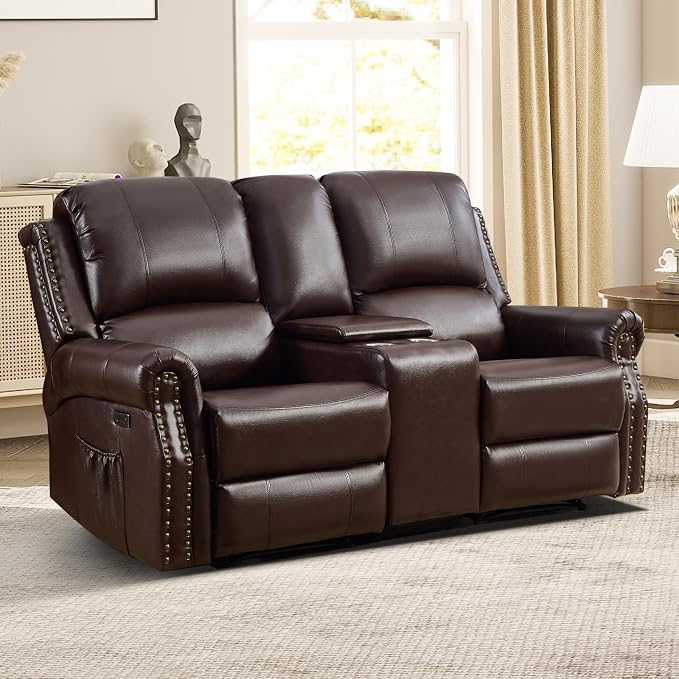 EBELLO Power Reclining Loveseat, Faux Leather Double Recliner Sofa - Image 7