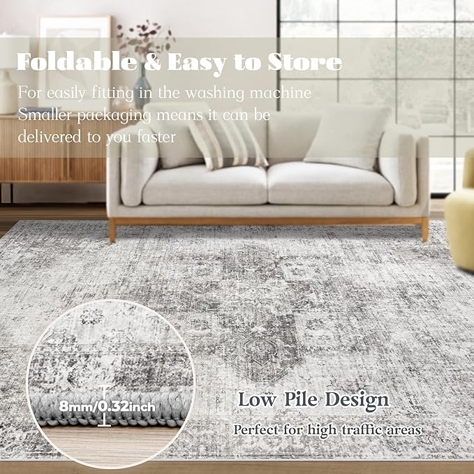 Runner Rug 2x8 Washable Rug, Vintage Boho Medallion Hallway Runner Non-Slip - Image 7
