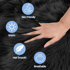 15.7 Inches Mini Black Round Faux Fur Sheepskin Area Rug, Fluffy Small Circle - Image 5