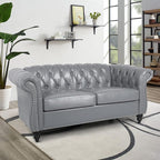 LEVNARY Leather Sofa, Chesterfield Tufted Upholstered 2 Seater Couch, Modern - Image 3