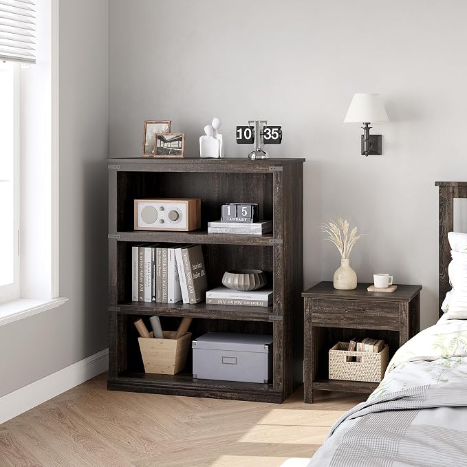 GarveeHome 3 Tier Farmhouse Bookcase, 39.9" Tall Book Shelf - Image 3