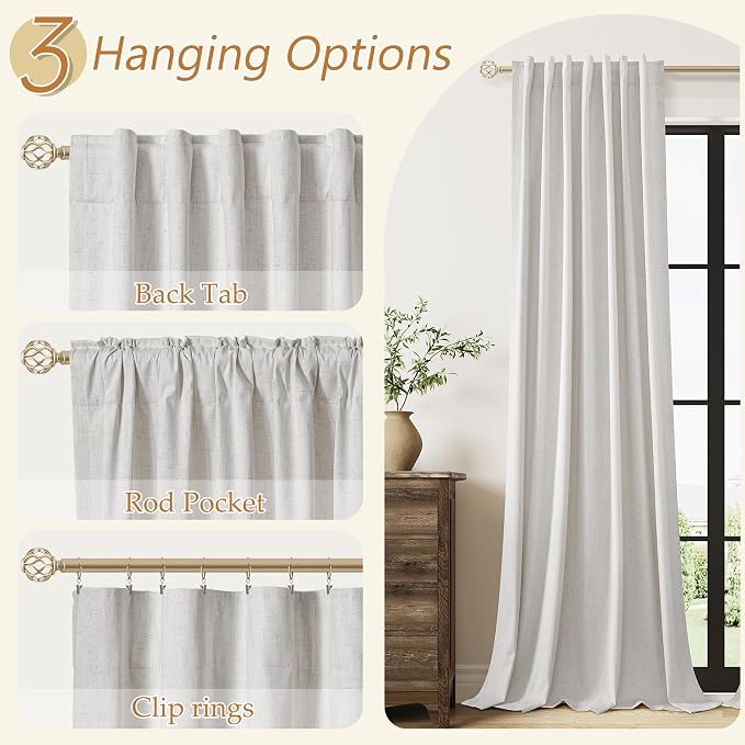 90 Inch Long Natural 100% Blackout Linen Curtains - Image 6