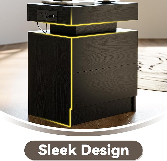 LIKIMIO Night Stand Set of 2, Modern Black Nightstand - Image 8
