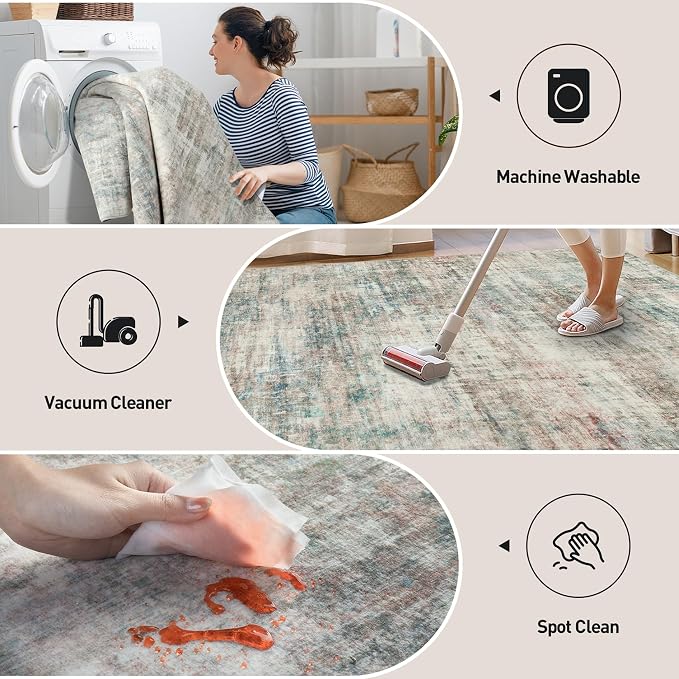 10x14 Area Rugs for Living Room: Washable Abstract Multi Color Carpet | - Image 5