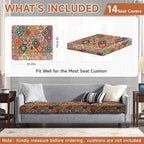 CALBODE 14Pcs Stretch Patio Cushion Cover, Bohemian Geometric Pattern | - Image 2