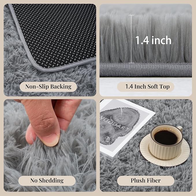 PLHXFR 8x10 Area Rugs Living Room: Fluffy Bedroom Rug Shag Carpet Grey | - Image 5