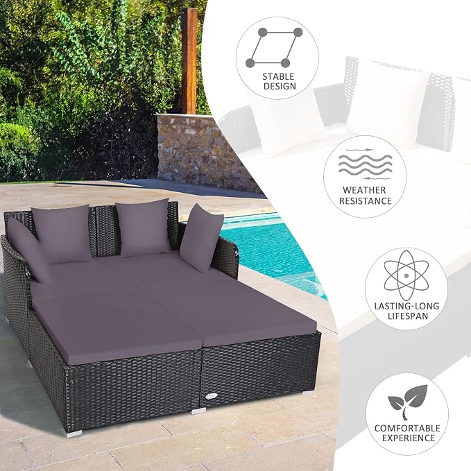 Tangkula Outdoor Rattan Daybed, Sunbed Wicker Furniture w/Spacious Seat - Image 7