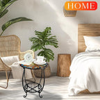 Cinnvoice Outdoor Side Table Round Small Mosaic Patio Accent Indoor End Plant - Image 6