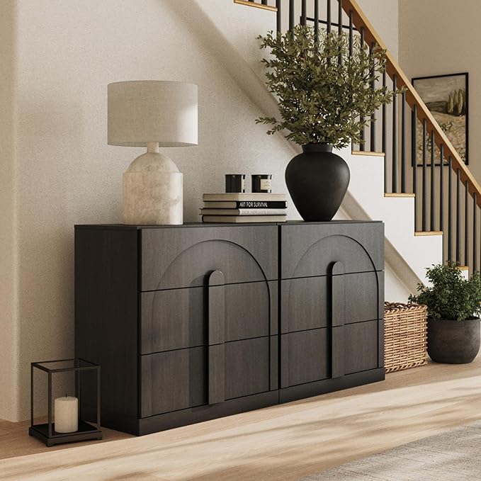 BELLEZE Sideboard Cabinet with 3 Drawers, Large Fluted Sideboard with Storage - Image 5